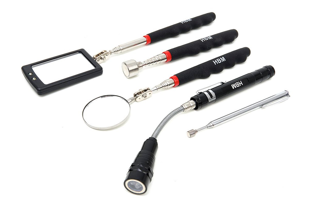 Set de herramientas magnéticas de 5 piezas HBM, incluido el lámpara Led, espejos y imanes de recogida nuevo — Nuevo