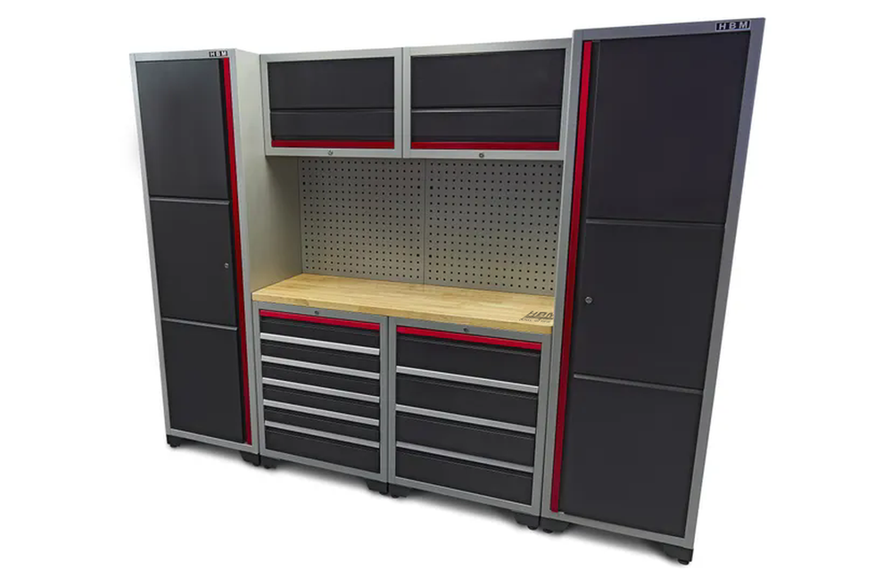 Sistema modular de taller HBM professional deluxe, 9 piezas, negro rojo nuevo — Nuevo
