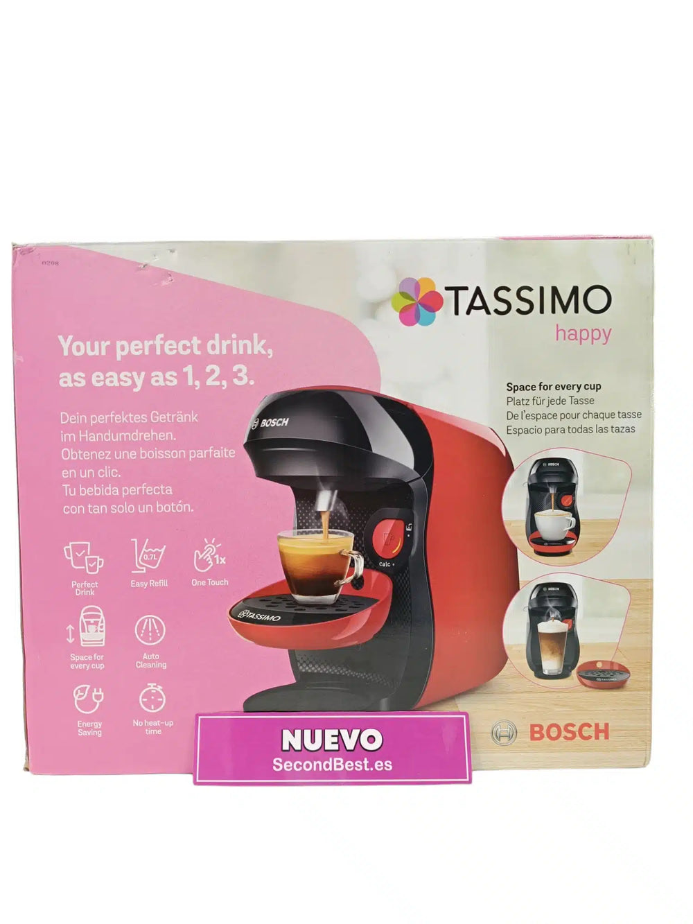 BOSCH máquina multibebida TASSIMO HAPPY - TAS1003 - OneTouch - INTELLIBREW - negro/rojo de segunda mano — Bueno