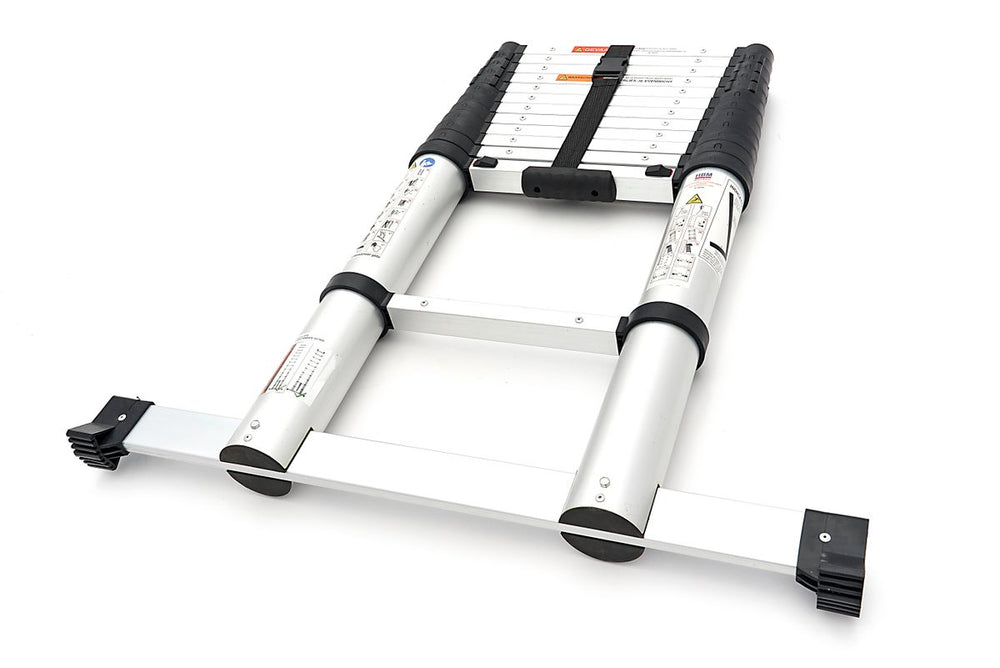 Escalera telescópica profesional HBM – Aluminio – Máx. Altura de trabajo 3.80 m nuevo — Nuevo