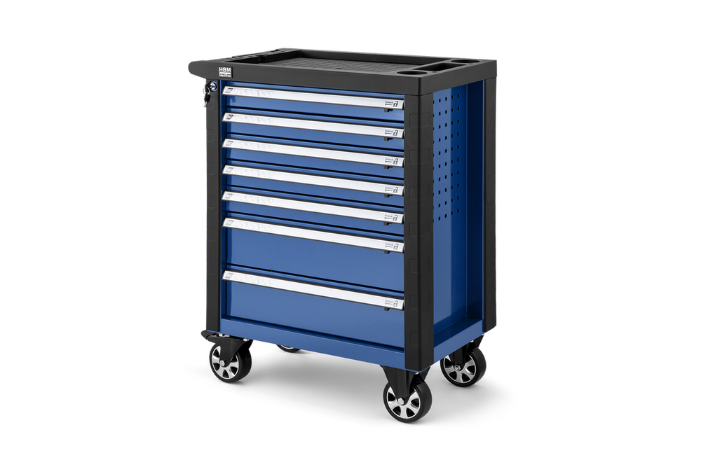 Carro de herramientas HBM de 7 cajones, 76,5 cm, azul nuevo — Nuevo