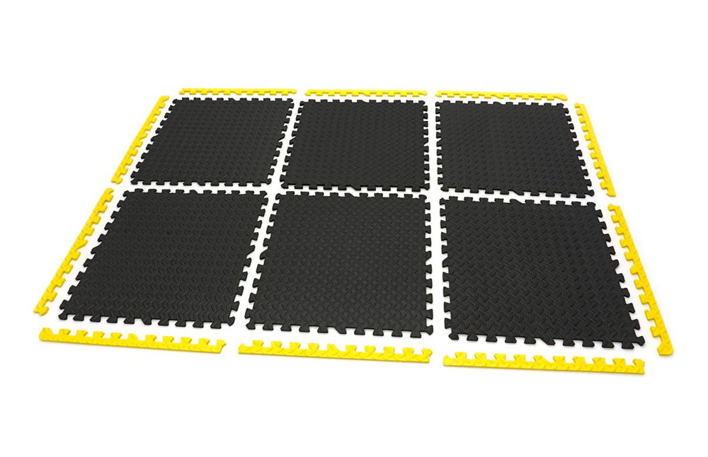 Set de losetas de Eva de HBM para protección de suelos, 6 piezas, negro, amarillo nuevo — Nuevo