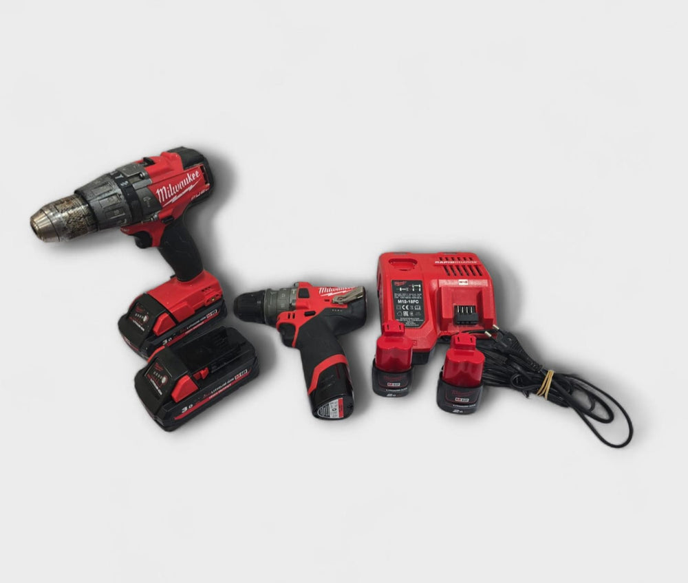 CONJUNTO MILWAUKEE A BATERIA TALADRO M18 ATORNILLADOR FPD M12 FPDX + MALETIN de segunda mano · Taladros — Bueno