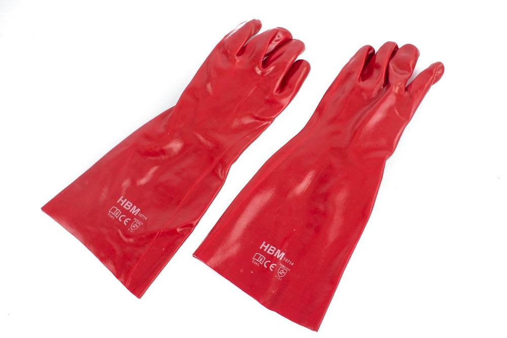 Guantes protectores de Pvc rojos de HBM, versión larga, tamaño L nuevo — Nuevo