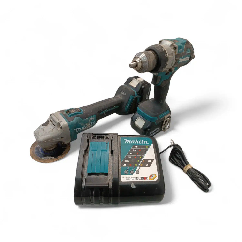 KIT MAKITA LXT 18V DLX2334T TALADRO PERCUTOR Y AMOLADORA ANGULAR + CARGADOR de segunda mano · Taladros — Como nuevo