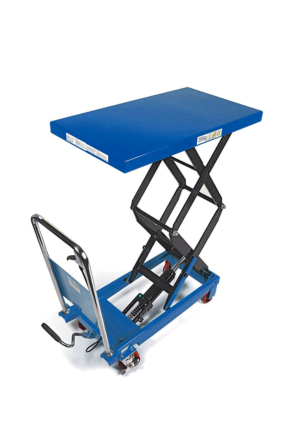 Mesa de trabajo / mesa de elevación HBM móvil, capacidad 350 kg, azul nuevo — Nuevo