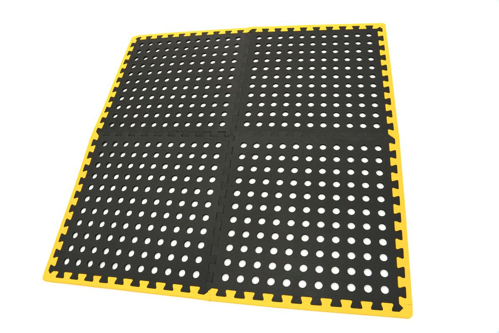 Conjunto de baldosas perforadas HBM Eva para protección del suelo, 4 piezas, negro, amarillo nuevo — Nuevo