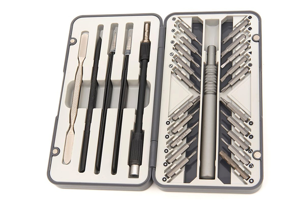 Juego de destornilladores de precisión HBM de 26 piezas, conjunto de puntas con alargador flexible, 2 pinzas y 2 espátulas universales nuevo — Nuevo