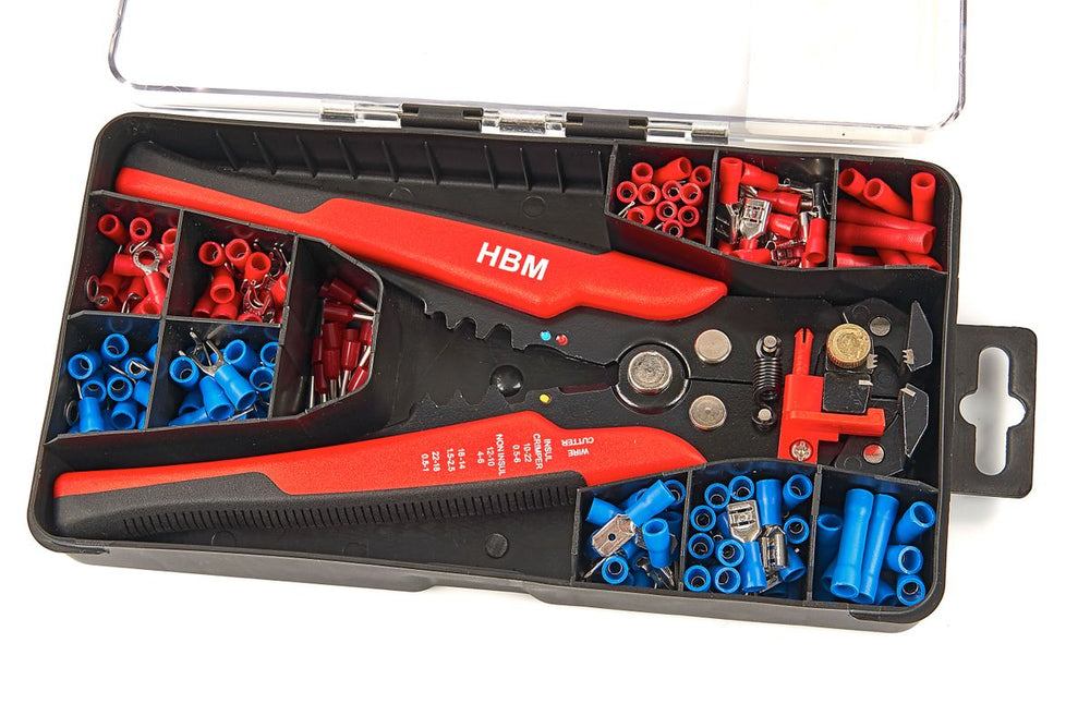 Alicante automático HBM 199 piezas Profi 4 en 1 con función de corte y engaste, incluye 199 terminales de cable nuevo — Nuevo