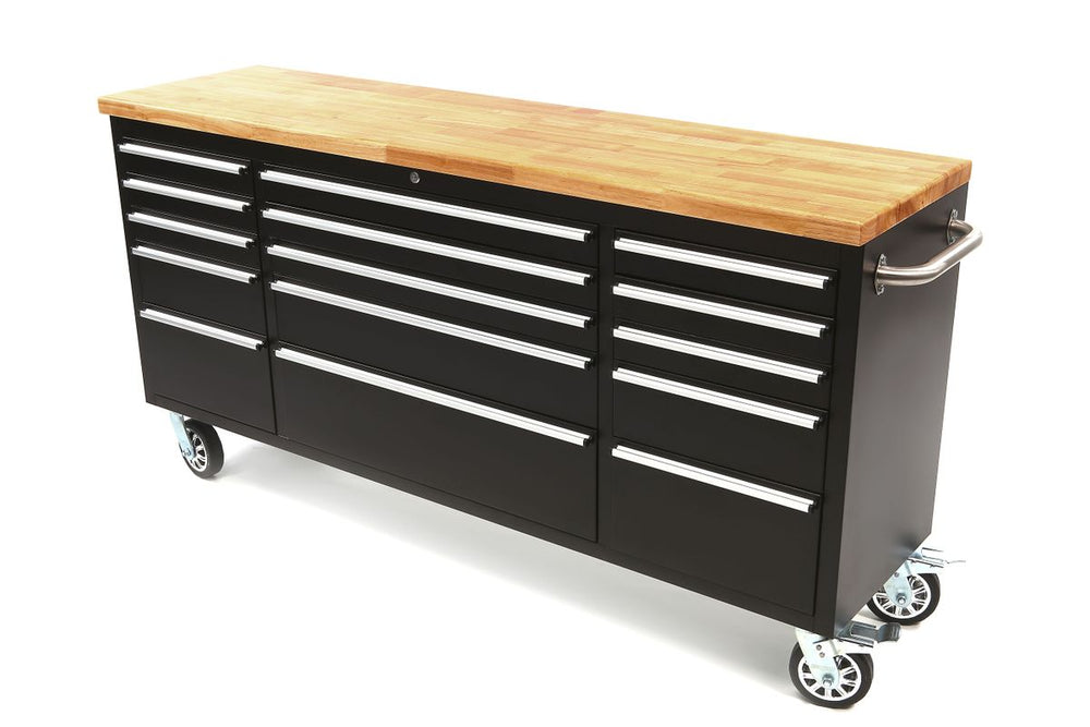 Carro de herramientas HBM de 182 cm Pro / banco de trabajo con superficie de madera - Negro nuevo — Nuevo