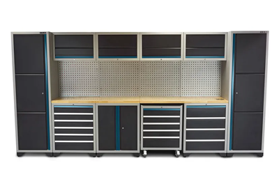 Sistema modular de taller HBM profesional deluxe, 16 piezas, negro y azul nuevo — Nuevo
