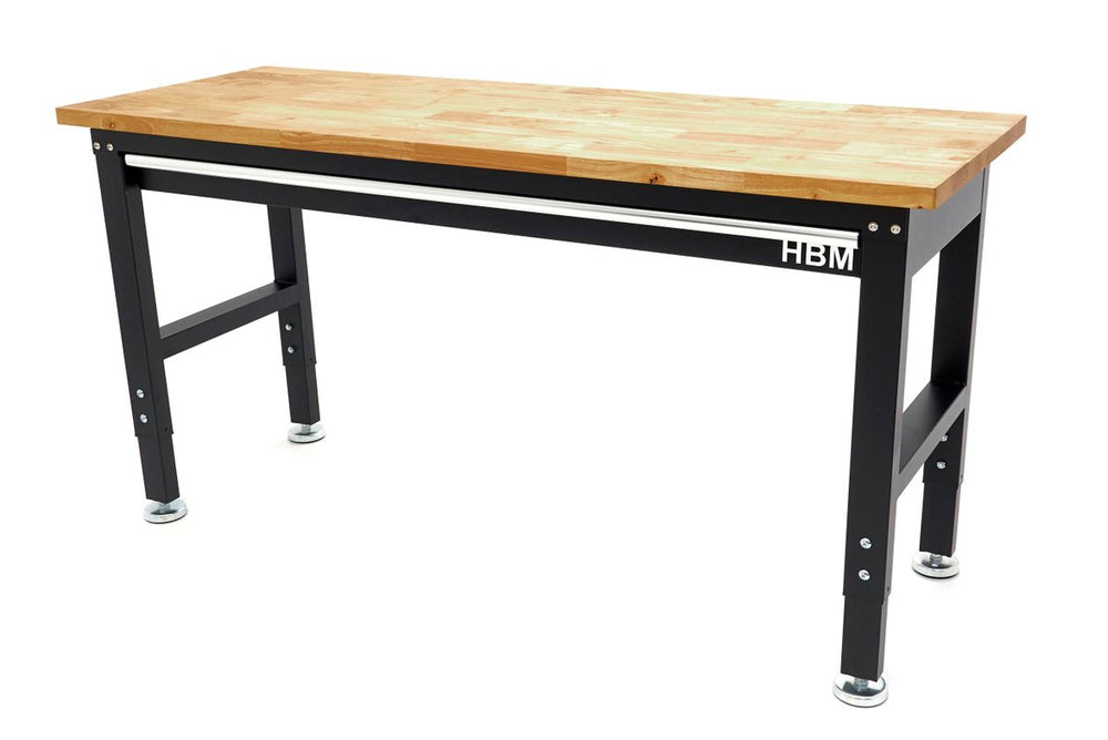 Banco de trabajo HBM ajustable en altura con superficie de trabajo de madera maciza y cajón de 152 cm nuevo — Nuevo