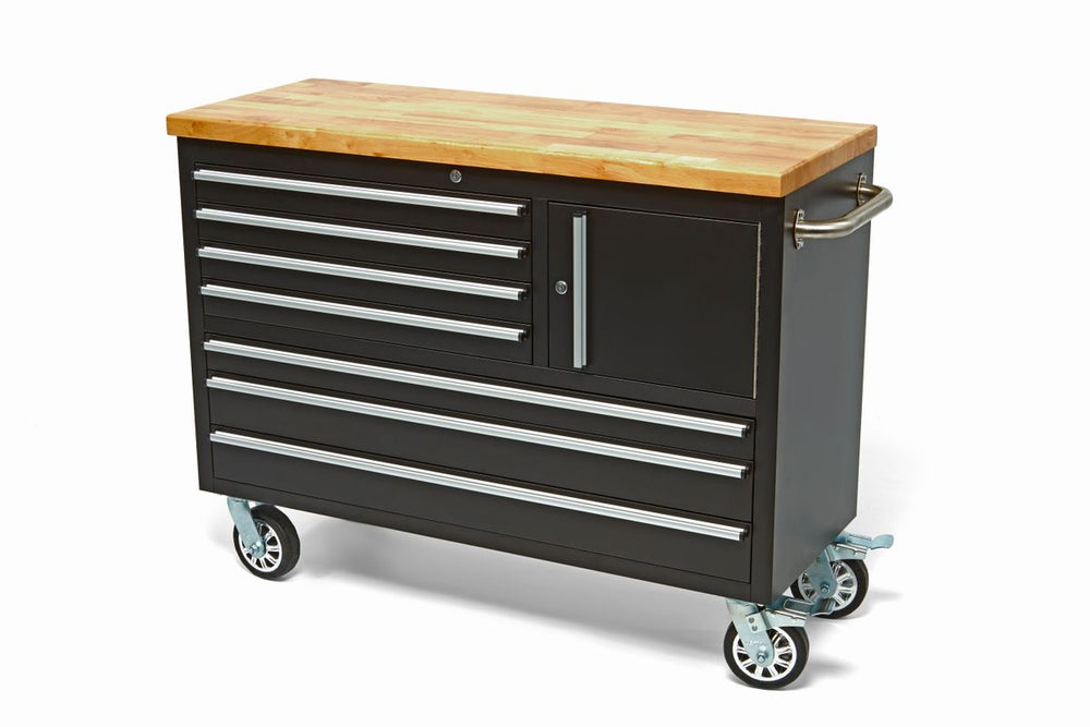 Carro de herramientas HBM móvil, banco de trabajo con superficie de madera de 122 cm, negro nuevo — Nuevo