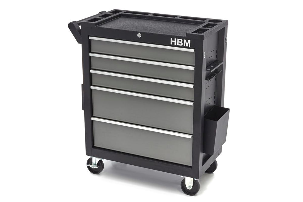 Carro de herramientas HBM deluxe, 5 cajones, Pequeño, negro, gris nuevo — Nuevo