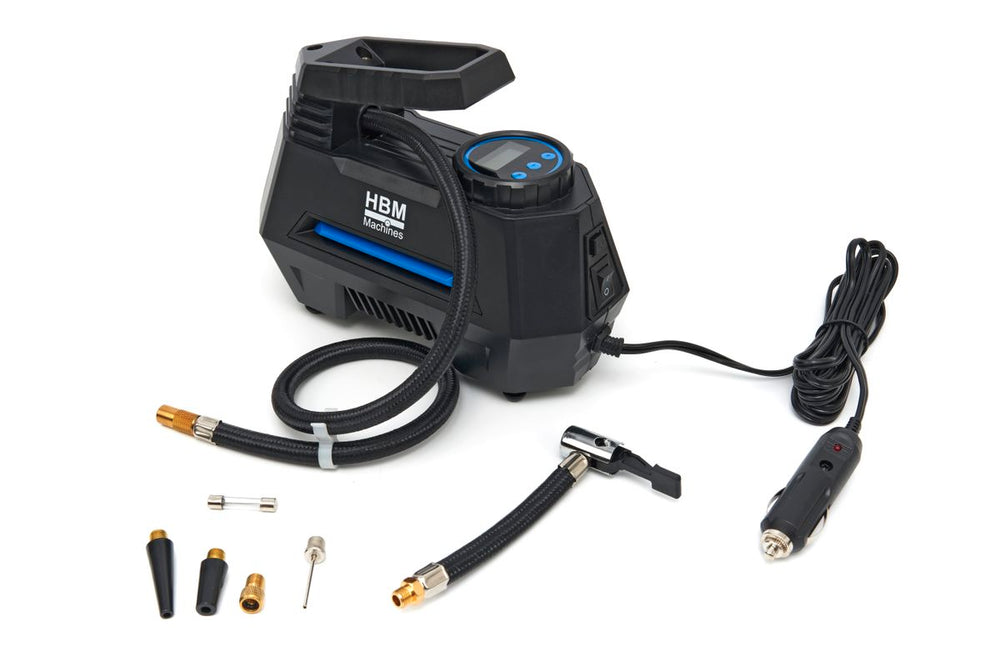 Compresor digital portátil HBM de 12 voltios con accesorios nuevo — Nuevo