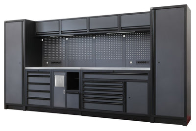 HBM sistema de taller modular extra profundo, 14 piezas, negro/gris nuevo — Nuevo