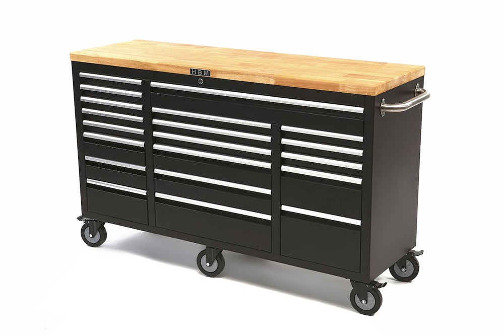 Carro de herramientas HBM con superficie de trabajo de madera - 146 cm - negro nuevo — Nuevo