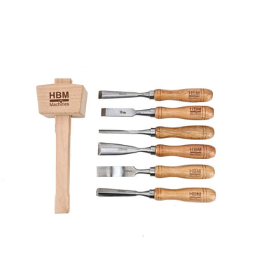 HBM juego de cinceles, juego de formones, mazo de madera, 220 mm 7 piezas nuevo — Nuevo