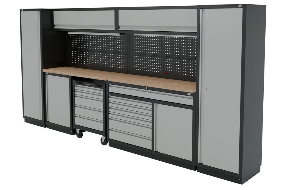 Sistema de mesa de trabajo modular HBM de 13 piezas, negro, gris nuevo — Nuevo