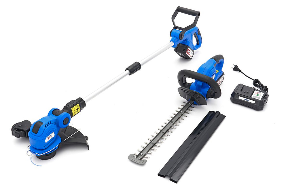 Conjunto de cortasetos y desbrozadora HBM 20V- 4.0Ah, incluyendo 2 baterías nuevo — Nuevo