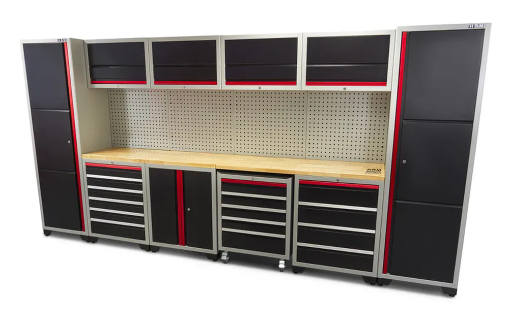 Sistema de taller modular HBM profesional deluxe, 16 piezas, negro rojo nuevo — Nuevo