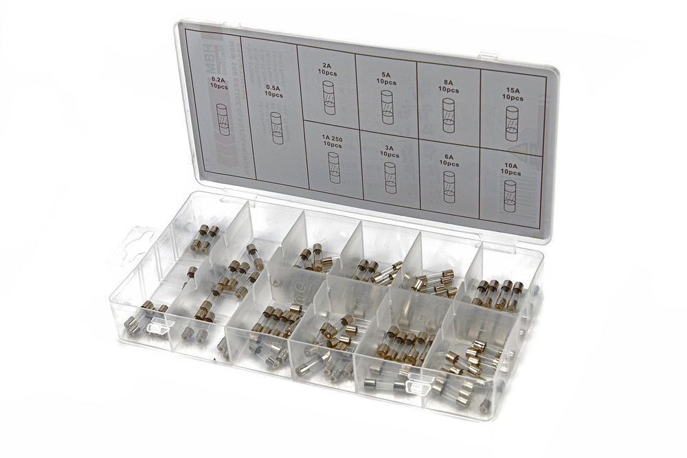 Asortimento de fusibles de vidrio HBM 100 piezas nuevo — Nuevo