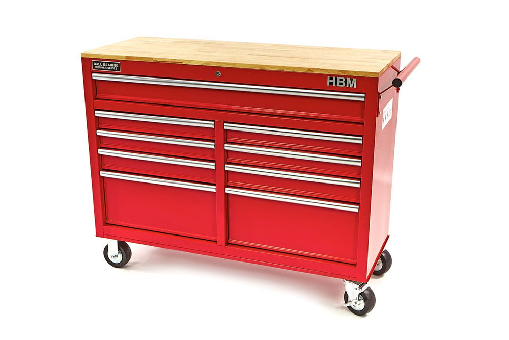 Carro de herramientas HBM, banco de trabajo con superficie de madera de 117 cm, rojo nuevo — Nuevo