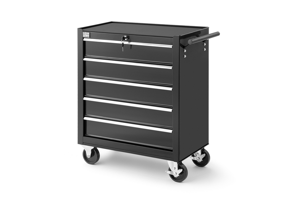 Carro de herramientas HBM 5 cajones, 62 cm, negro nuevo — Nuevo
