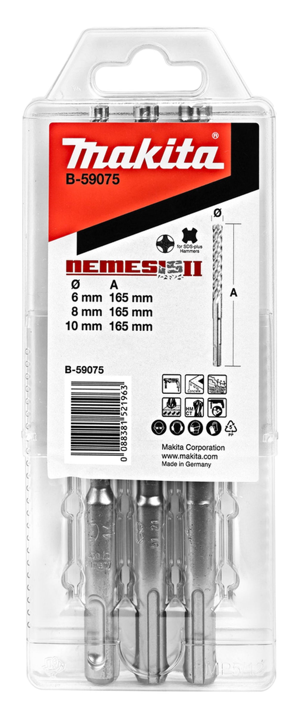 Makita P4S: Conjunto de brocas de hormigón de 3 piezas B-59075 nuevo — Nuevo