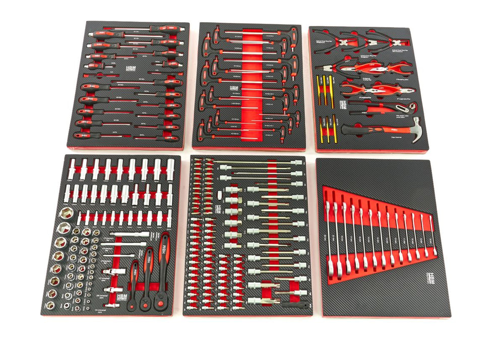 HBM 245 Piezas Premium de Contenido de Herramientas para Carro de Herramientas - Rojo nuevo — Nuevo