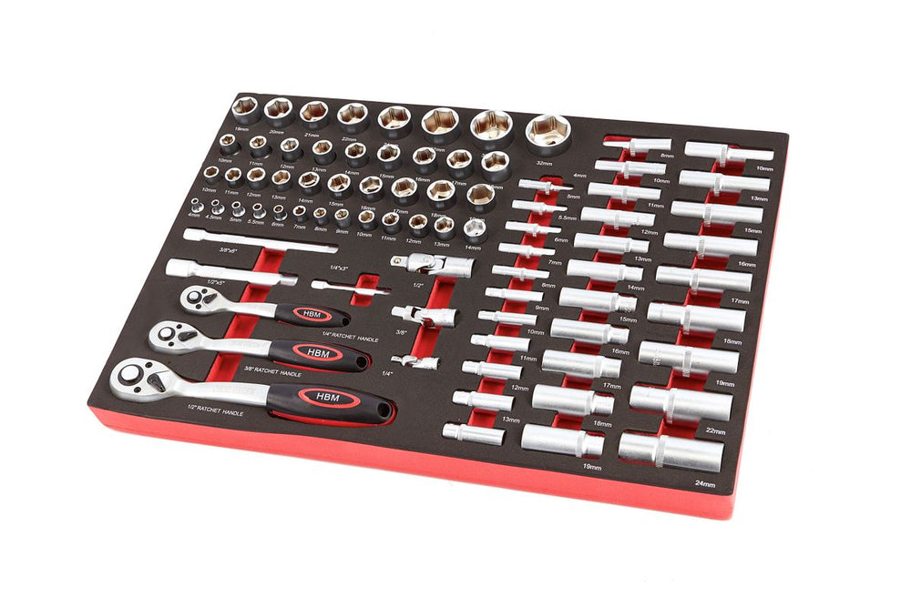 Conjunto de enchufes HBM de 80 piezas de ¼”, 3/8" y 1/2" con inserción de espuma nuevo — Nuevo