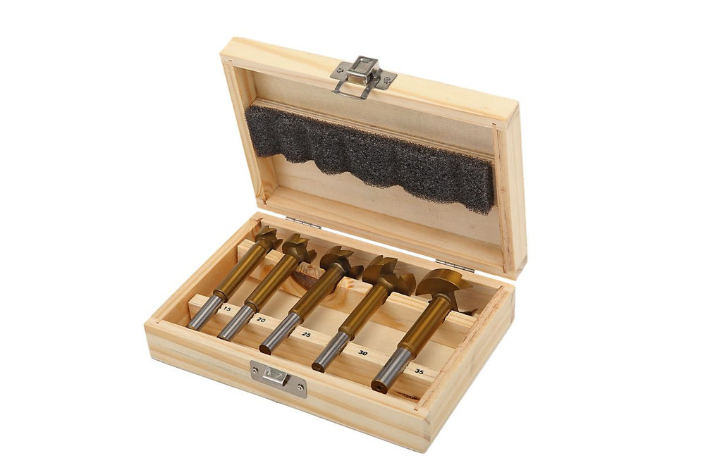 HBM 5 Juego de brocas con bisagra de 5 piezas - Juego de brocas Forstner de 15 a 35 mm nuevo — Nuevo