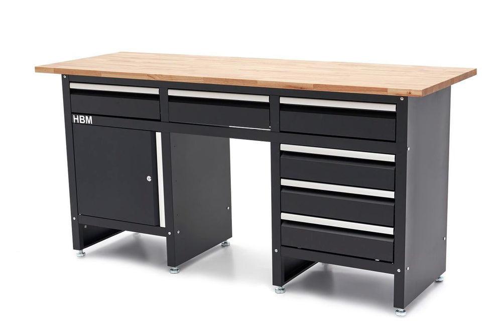 Banco de trabajo HBM de 171 cm con 6 cajones, 1 puerta y superficie de trabajo de madera maciza nuevo — Nuevo