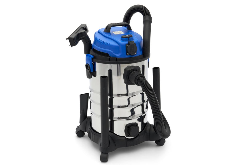 Aspiradora HBM de 30 litros de acero inoxidable para líquidos y sólidos con interruptor automático de 1400 W nuevo — Nuevo