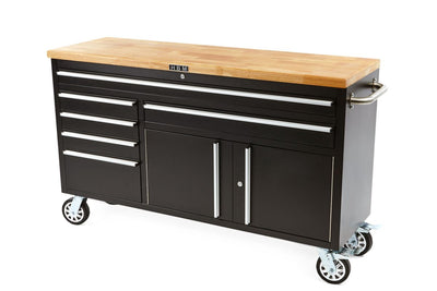 HBM 152 cm Carro de herramientas profesional / banco de trabajo con tapa de madera - Negro nuevo — Nuevo