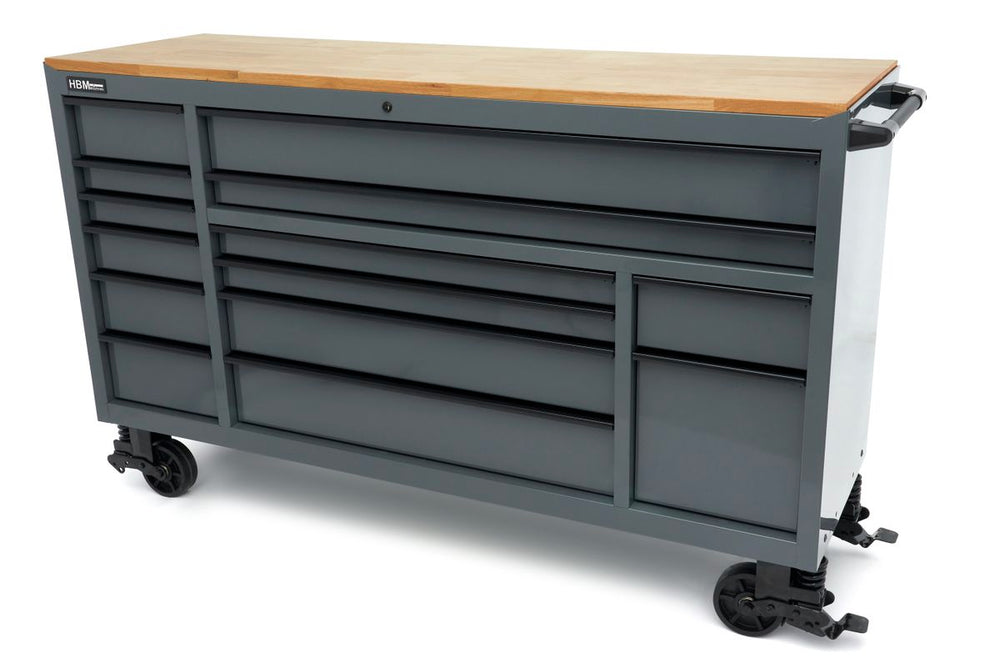 Carro de herramientas HBM, 14 cajones, 182 cm, gris nuevo — Nuevo