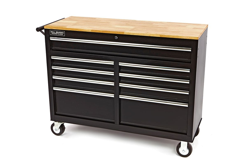 Carro de herramientas HBM, banco de trabajo con superficie de madera 117 cm, negro nuevo — Nuevo