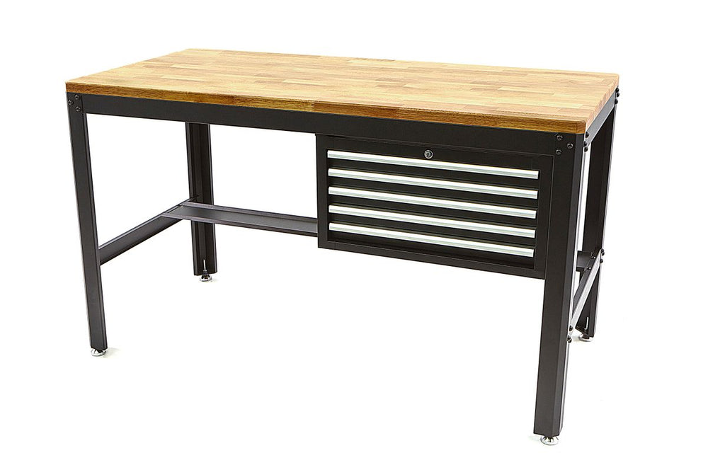 HBM banco de trabajo profesional de 155 cm con 5 cajones y encimera de madera negra nuevo — Nuevo