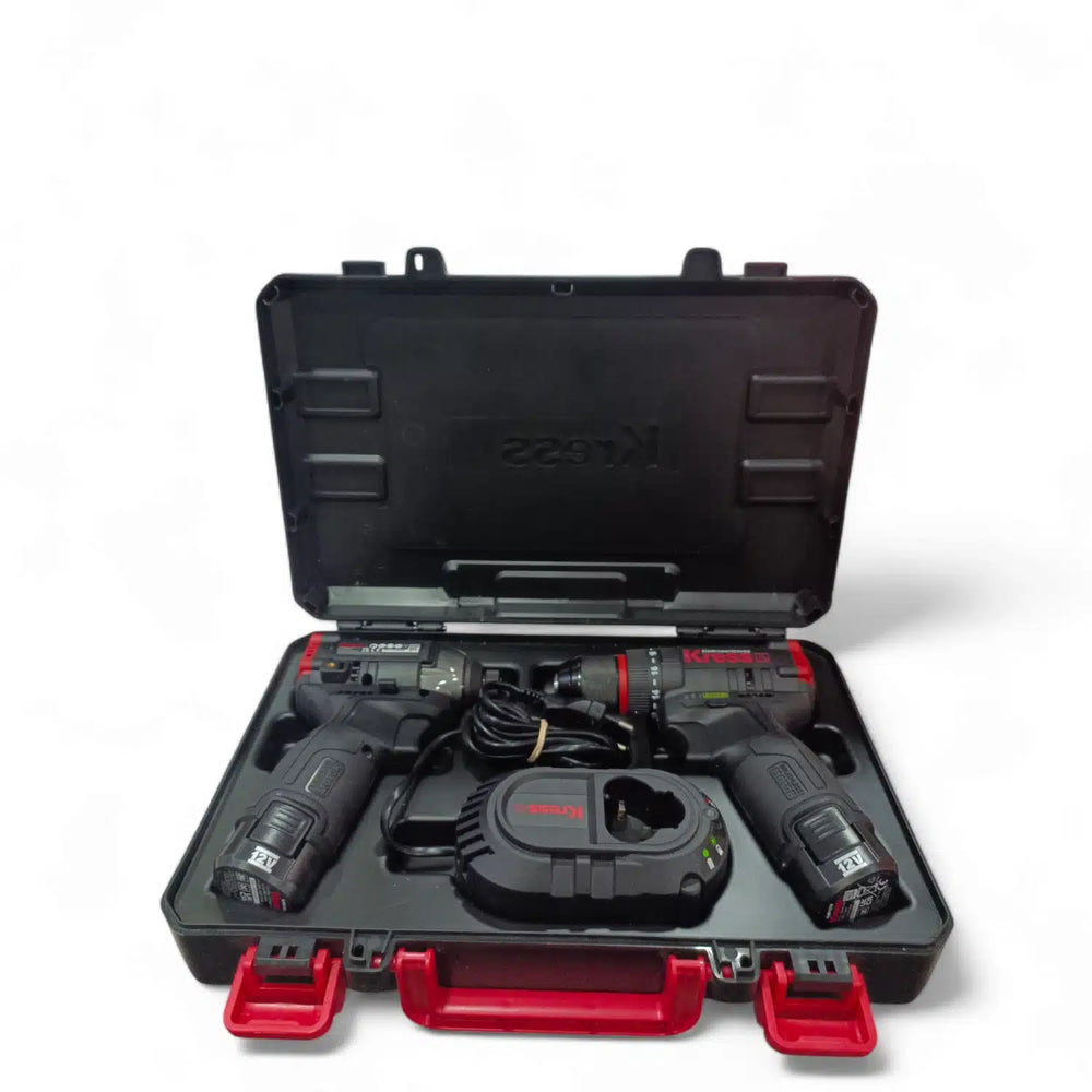 KIT ATORNILLADOR PROFESIONAL 12V + LLAVE DE IMPACTO KRESS 2 BATERIAS Y CARGADOR + MALETIN DE TRANSPORTE de segunda mano · Atornilladores — Como nuevo