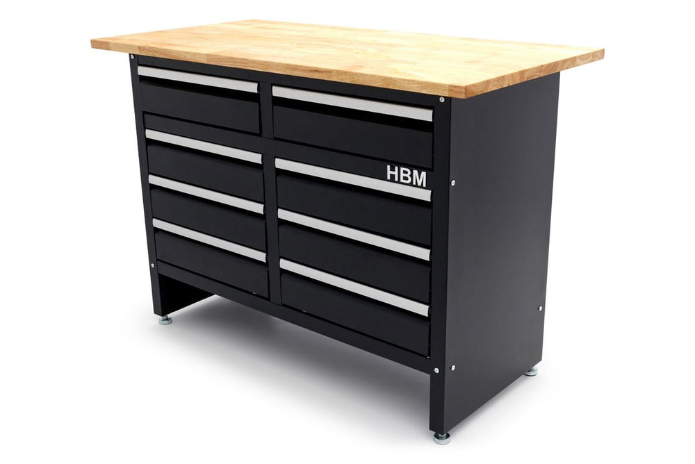 Banco de trabajo HBM de 120 cm con 8 cajones y superficie de trabajo de madera maciza nuevo — Nuevo
