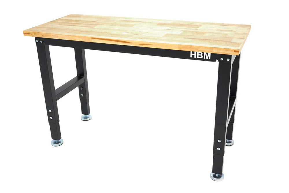 Banco de Trabajo Profesional HBM de 122 cm Ajustable en Altura con Superficie de Trabajo de Madera Maciza nuevo — Nuevo