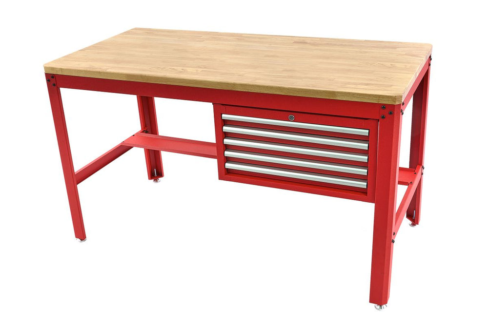HBM de 155 cm Banco de trabajo profesional con 5 cajones y encimera de madera, Rojo nuevo — Nuevo