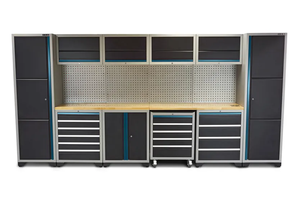 Sistema modular de taller HBM profesional deluxe, 16 piezas, negro y azul nuevo — Nuevo
