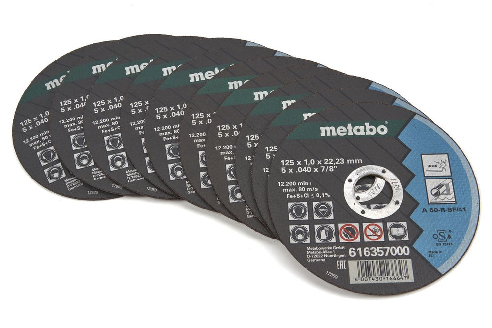 Metabo 10 Piezas 125 x 1 mm. Disco de corte para acero inoxidable entregado en caja de almacenamiento nuevo — Nuevo