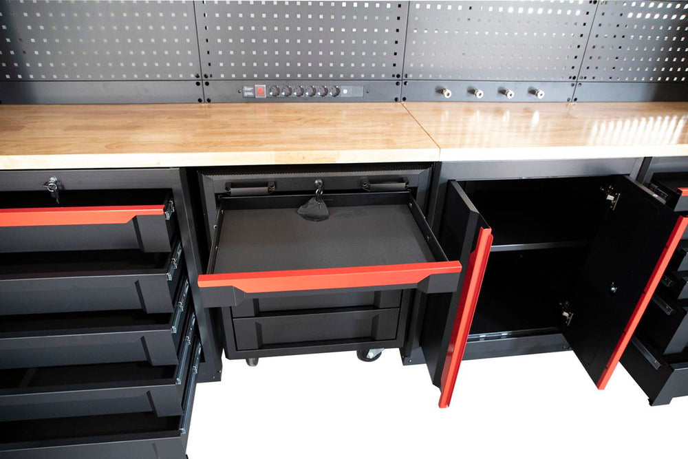 Sistema modular de banco de trabajo HBM experto, 17 piezas, negro y rojo nuevo — Nuevo