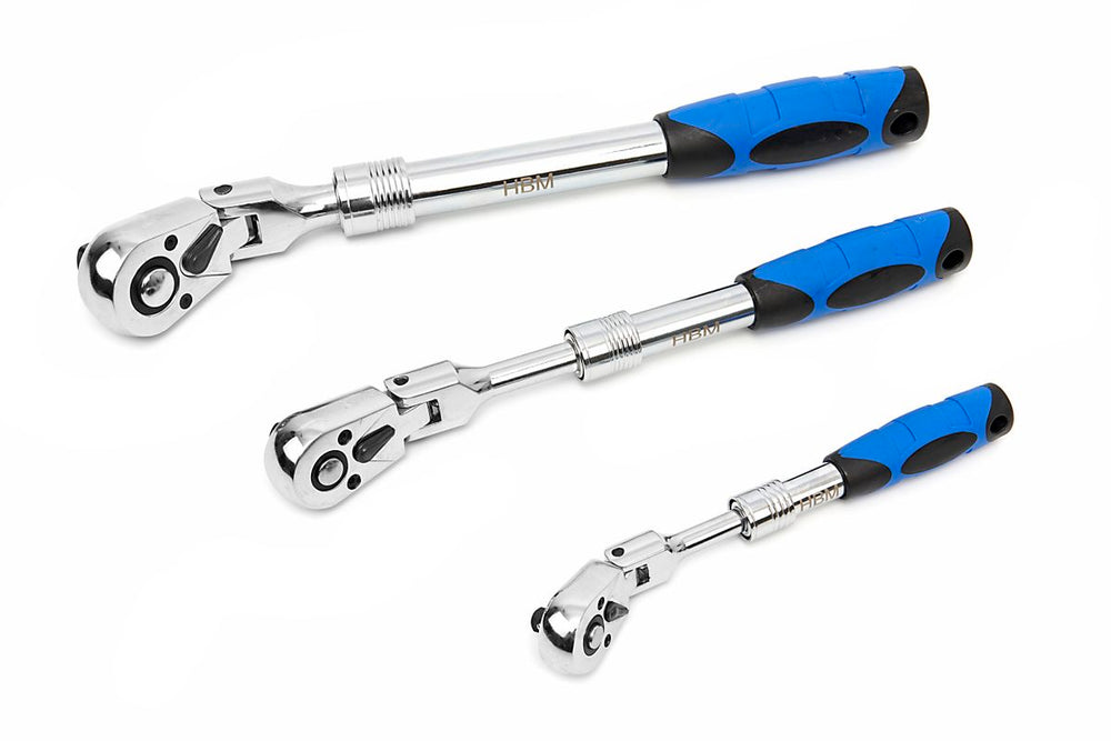 Set de trinquetes extensibles HBM de 3 piezas con cabezales inclinables nuevo — Nuevo