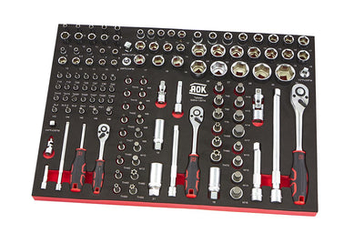 Aok Profesional 130 Piezas 1/4, 3/8, 1/2 pulgadas Juego de Llaves en Foam Inlay nuevo — Nuevo