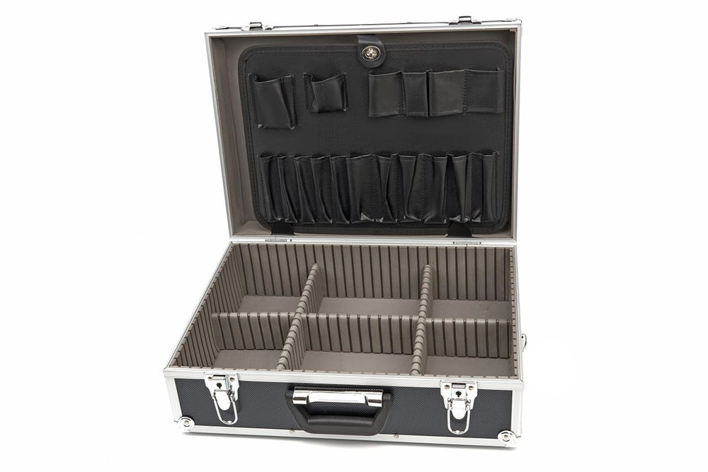 Caja de herramientas de aluminio HBM 45 x 33 x 15,5 cm. Con división universal nuevo — Nuevo