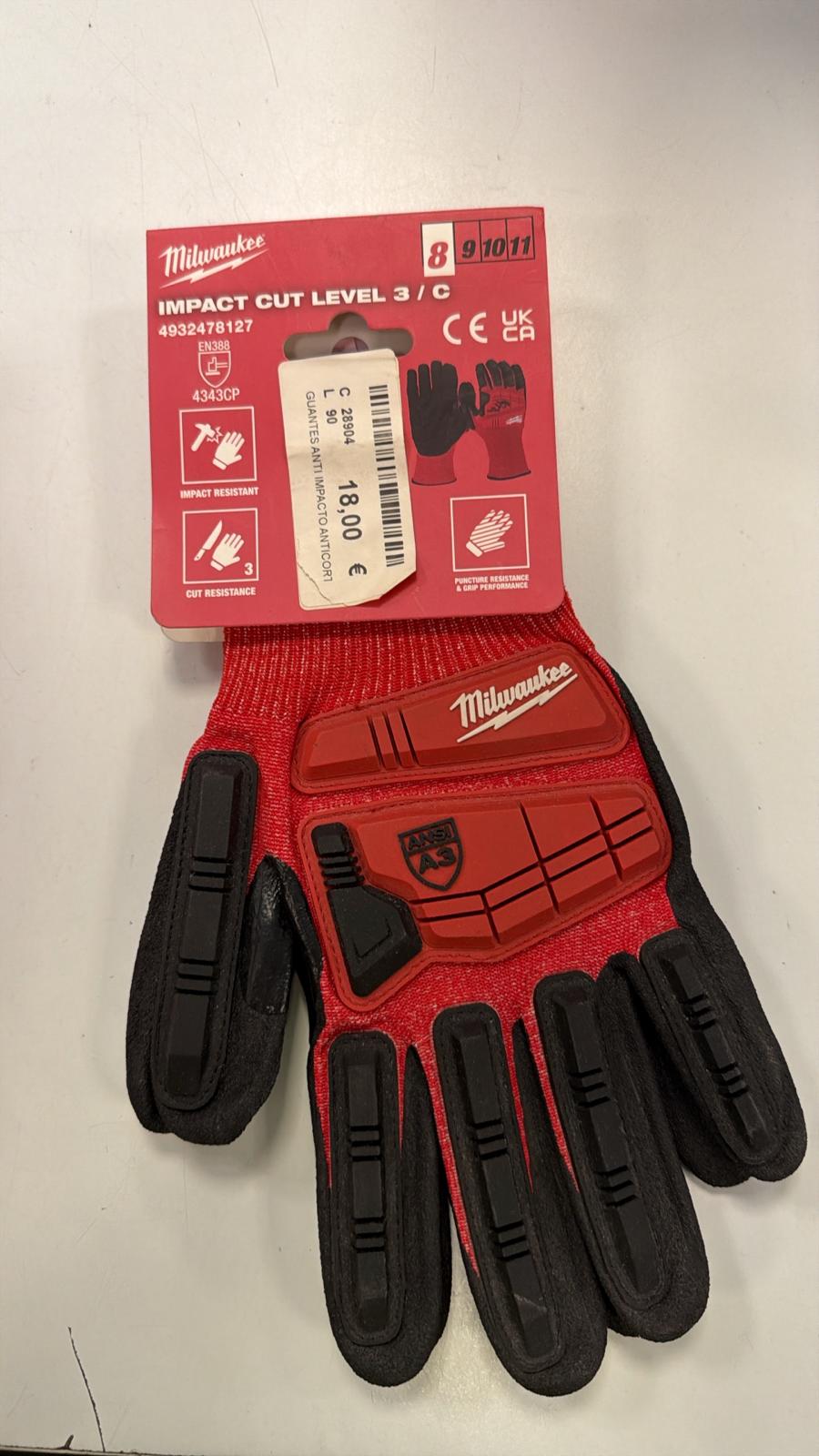 GUANTES ANTI IMPACTO ANTICORTE MILWAUKEE TALLA 8/M IMPACT CUT LEVEL 3/C de segunda mano · Atornilladores — Bueno