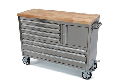 Carro de herramientas HBM, banco de trabajo con superficie de madera de 122 cm, acero inoxidable nuevo — Nuevo